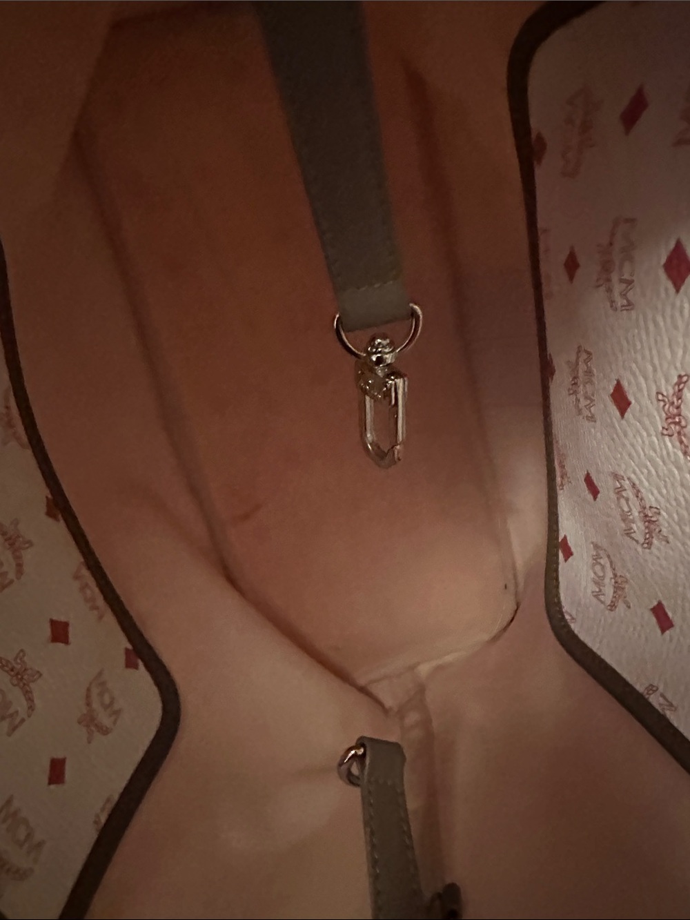 MCM Princess Lion White Leather Tote with Multicolor Striped Accents - Picture 9 of 12